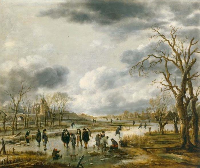 Aert van der Neer Scene on the ice outside the town walls